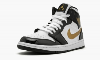 JORDAN AIR JORDAN 1 MID SE Black Gold Patent Leather