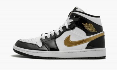 JORDAN AIR JORDAN 1 MID SE Black Gold Patent Leather